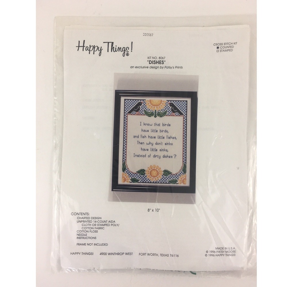 Happy Things Cross Stitch Kit 8067 Dishes Patsy Prints 8x10 Counted Aida 1996